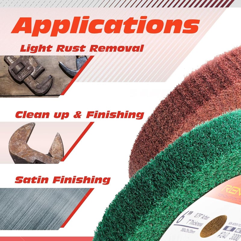 RENOTEC 6 Inch Flap Wheel, Non-Woven Abrasive Polishing Wheel, 1 Inch Thickness, 3/4 Inch Arbor, for Bench Grinder (Assorted Grit240 Grit320) - Image 4